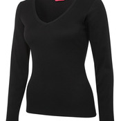 JB's Ladies L/S V-Neck Rib Tee Black 8